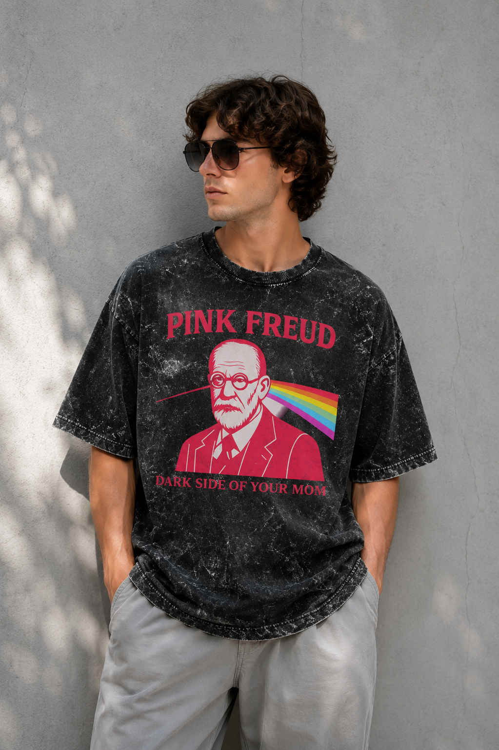 Pink Freud Acid Wash Oversized Tee