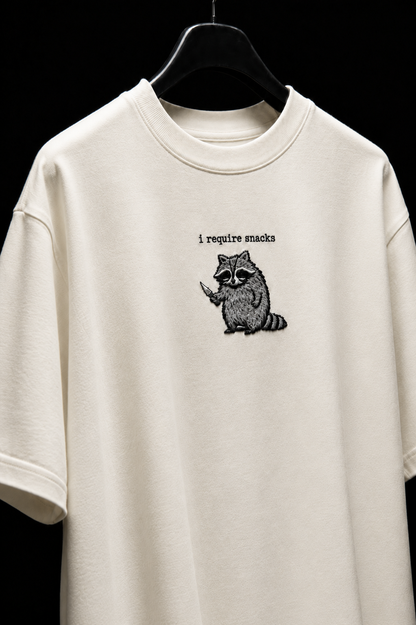 I require snack- Embroidered Oversized Tee