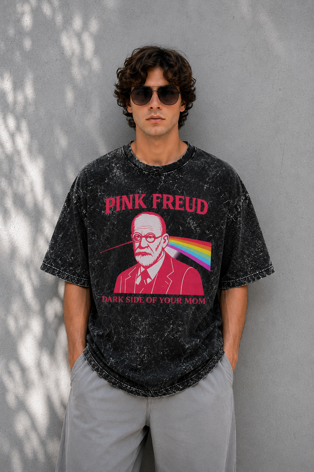 Pink Freud Acid Wash Oversized Tee