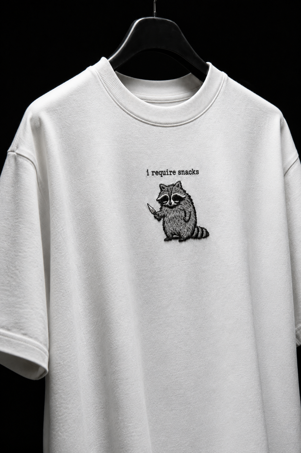 I require snack- Embroidered Oversized Tee