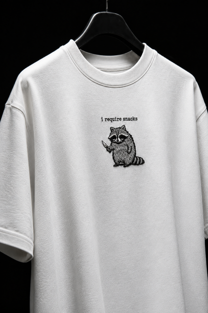 I require snack- Embroidered Oversized Tee