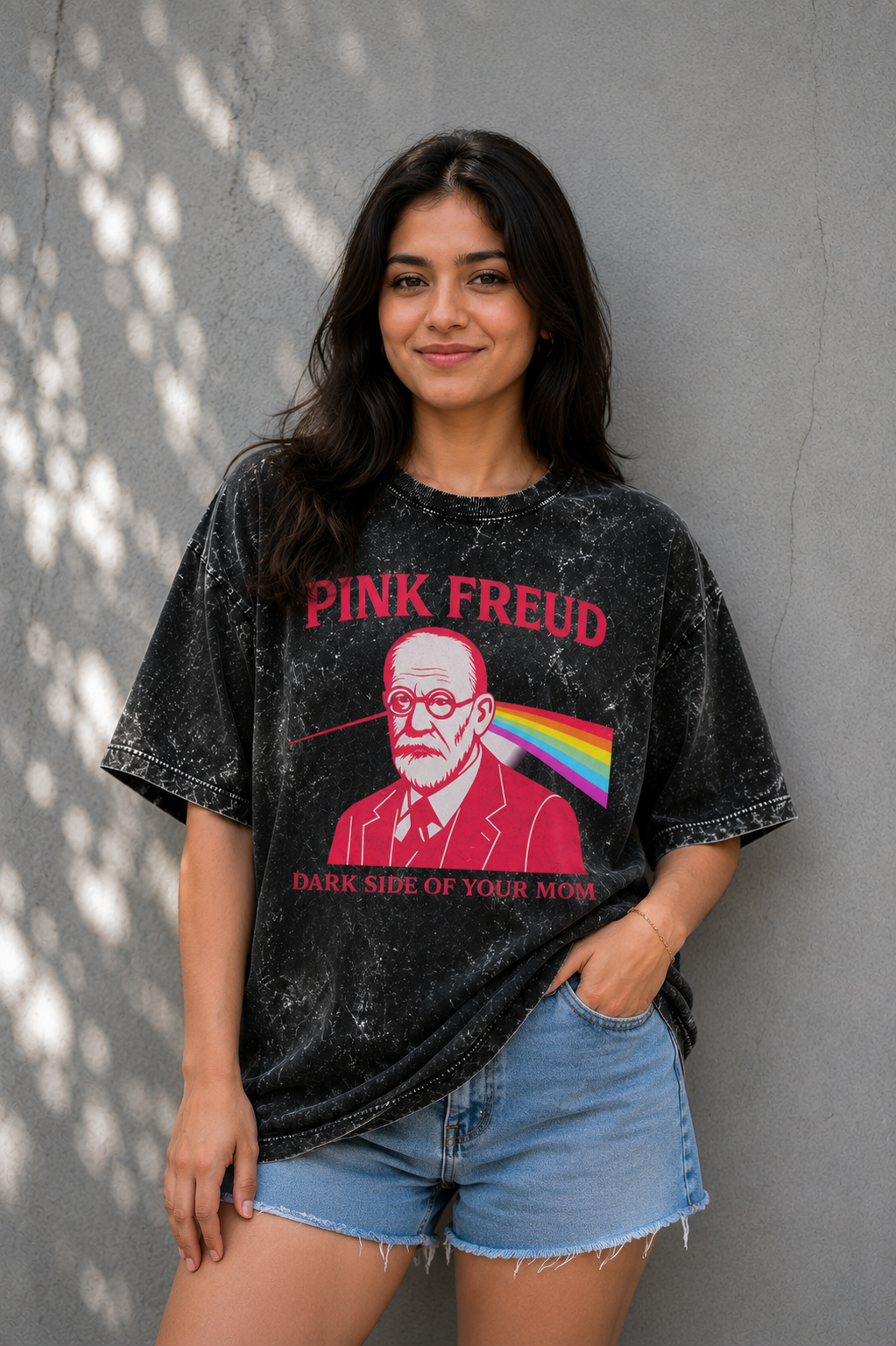 Pink Freud Acid Wash Oversized Tee