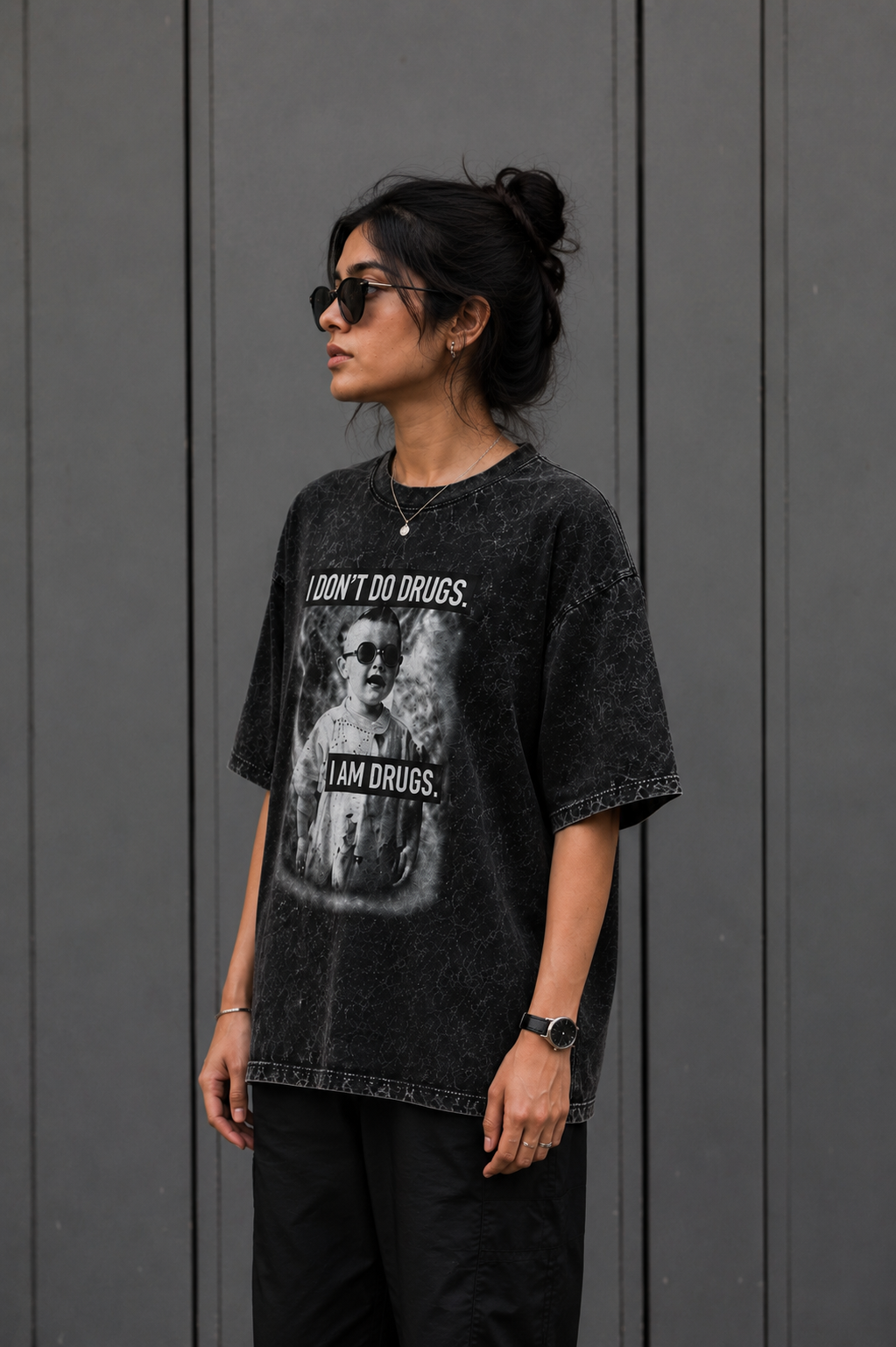 I don't do drugs-Acid Wash Oversized tee