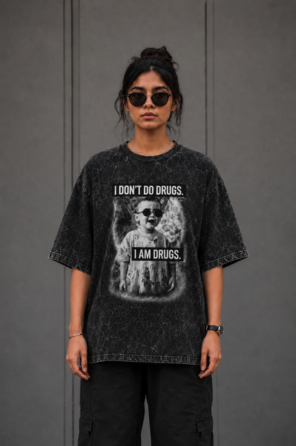 I Don't Do Drugs Oversized Acid Wash Tee