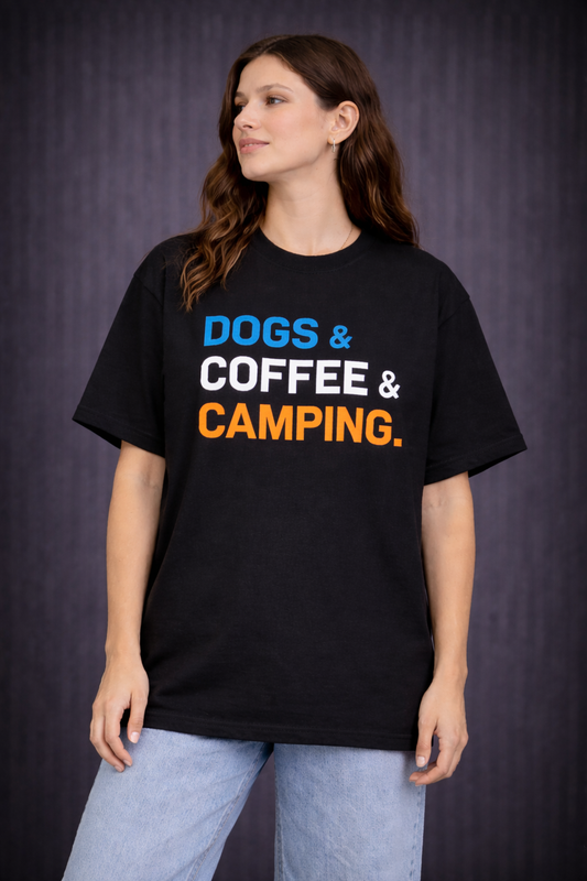 Dog , Coffee & Camping- Oversized Tee