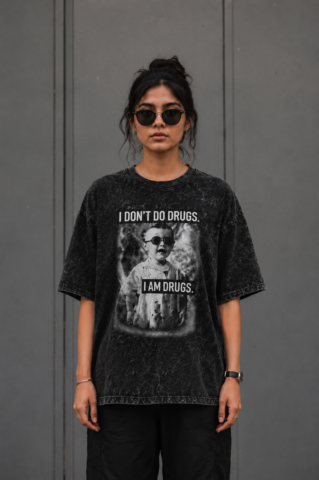 I don't do drugs-Acid Wash Oversized tee