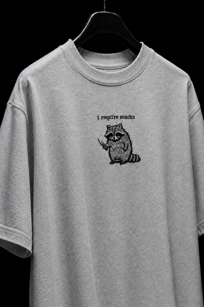 I require snack- Embroidered Oversized Tee