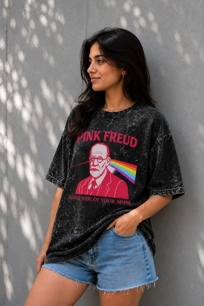 Pink Freud Acid Wash Oversized Tee