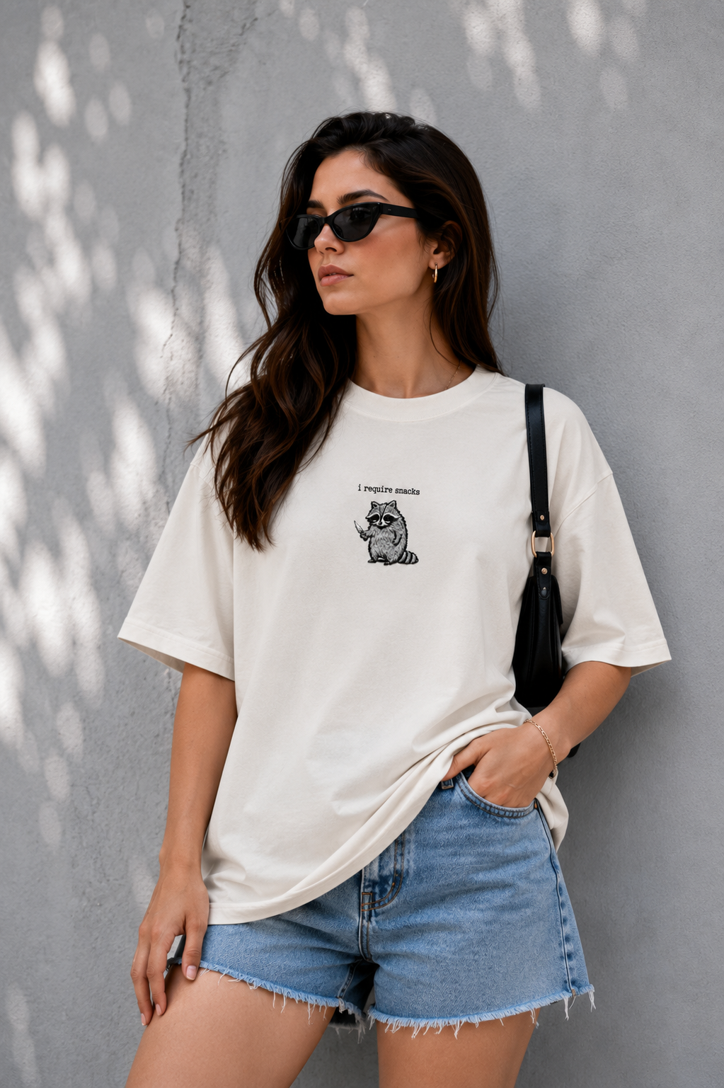 I require snack- Embroidered Oversized Tee