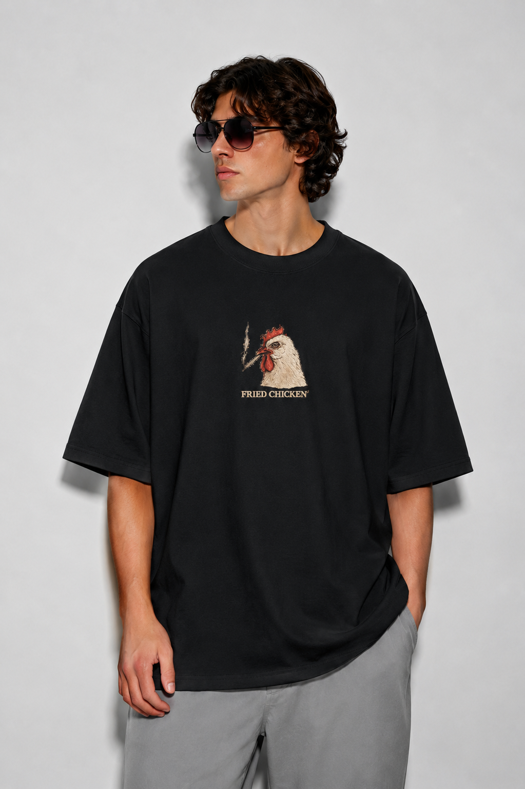 Fried Chicken- Embroidered Oversized Tee