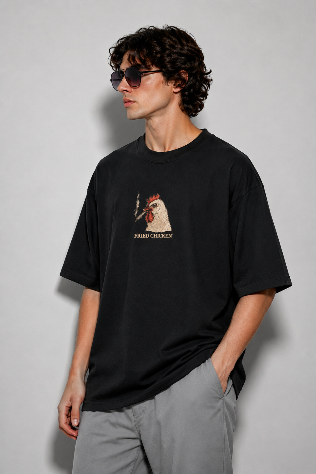 Fried Chicken- Embroidered Oversized Tee
