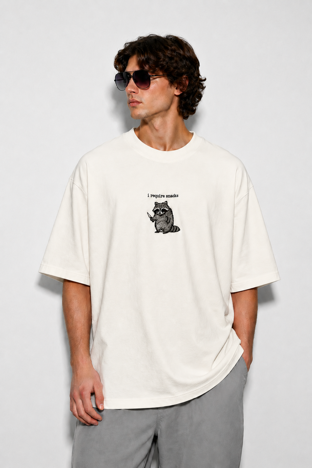 I require snack- Embroidered Oversized Tee