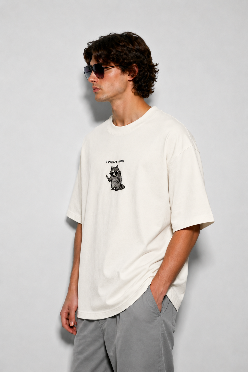 I require snack- Embroidered Oversized Tee