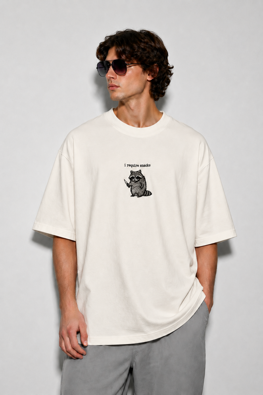 I require snack- Embroidered Oversized Tee